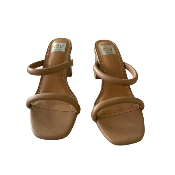 Anthropologie DV Dolce Vita Halsey Strappy Slip On Sandals Block Heels 7.5 Tan - Picture 2 of 7